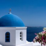 santorini, blue, dome, island, nature, greece, travel, vacation, mediterranean, architecture, landmark, famous, tourist, church, sky, blue sky, holiday, caldera